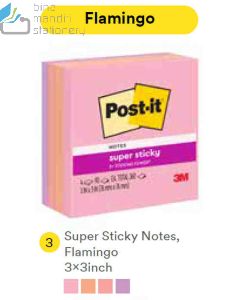 Contoh Alat Perlengkapan Kantor merk 3M Post-it , Gambar Produk 3M Post-it 654-4SSFLA Super Sticky Note Flamingo 76x76mm 360 Sheets harga 50700 di Toko Peralatan Sekolah Murah