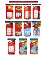 Macam-macam Penggantung-kaitan barang putih dan transparan berbagai ukuran mini, kecil, sedang, besar dan jumbo merk Command 17001/17002/17003/17004/17006/17067/17068/17091/17092 beli di toko atk grosir